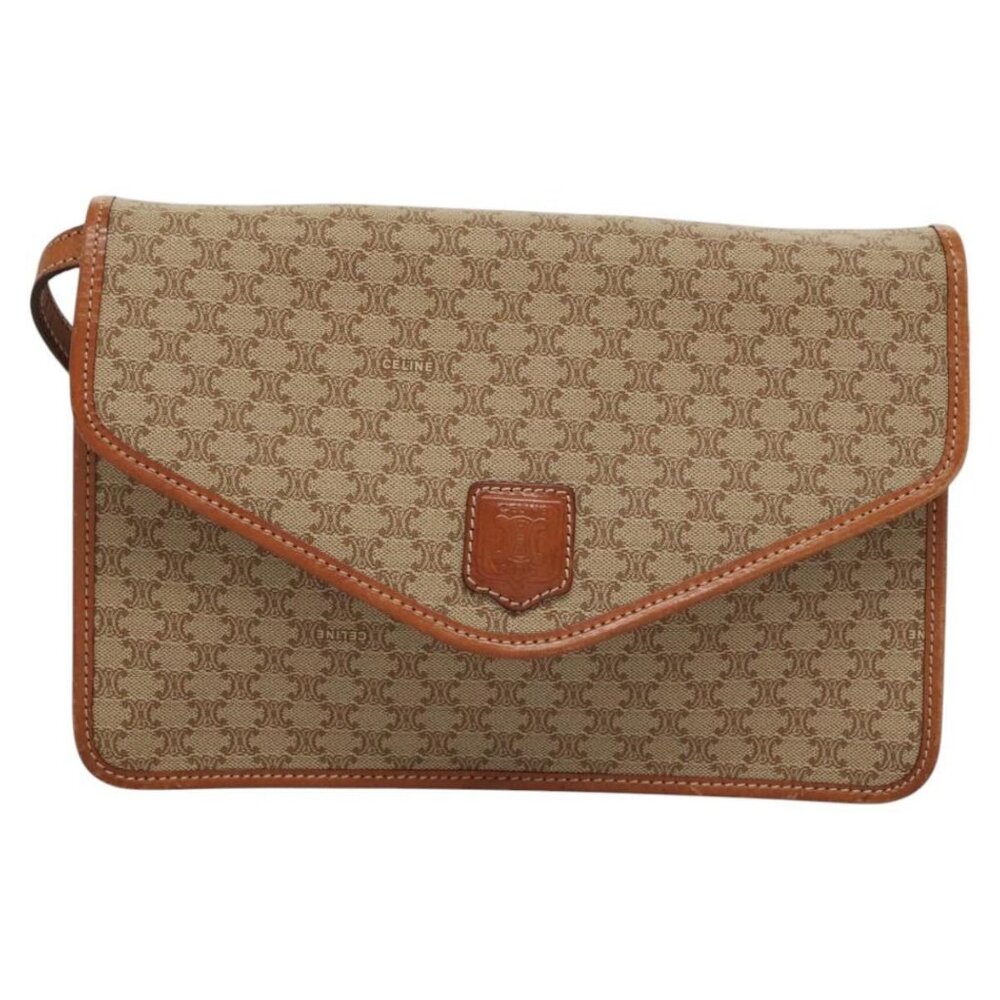 CELINE Macadam Canvas Shoulder Bag Beige Gold Auth - Picture 2 of 16